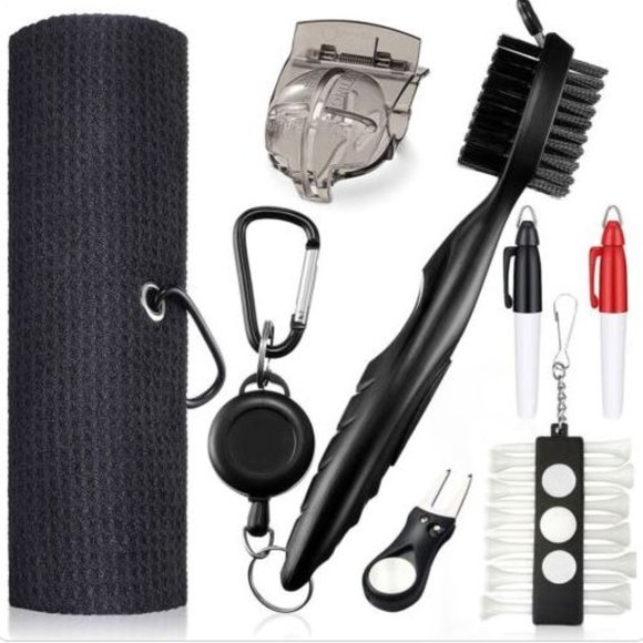 Golf Club Cleaning Kit Set - Navy BlueTowel, Club Brush, Divot Tool, Ball Marker - Picture 1 of 2